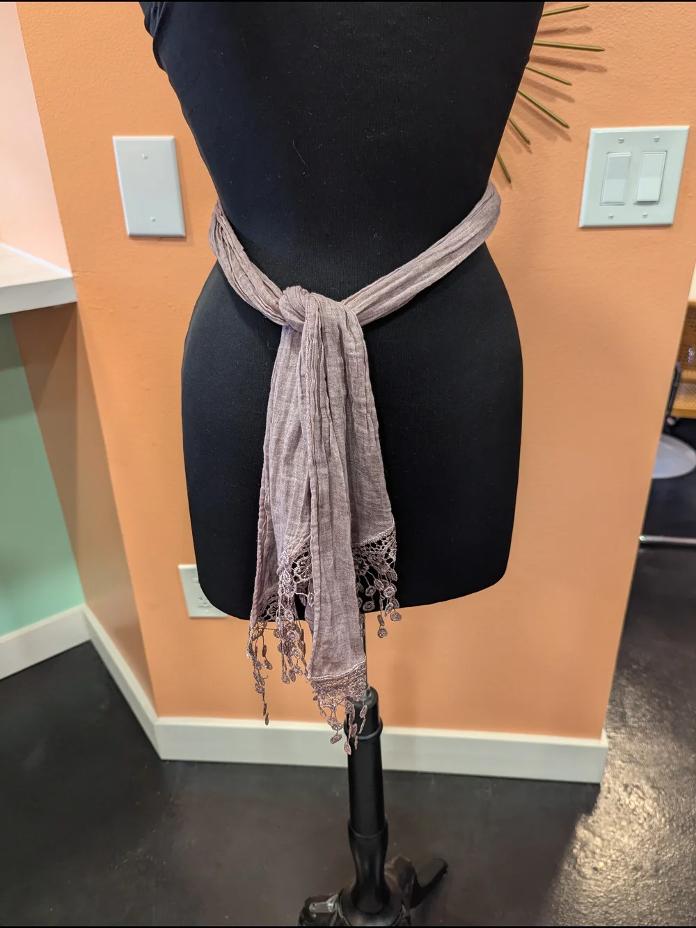 Vintage Mauve Pink Y2K Feminine Boho Babe Lace Scarf Festival Vibes Belt